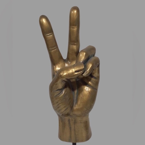 NEW VITRUVIAN Collection Peace Sign Handmade Bronze Sculpture on Base, Date 2005 - Picture 2 of 12